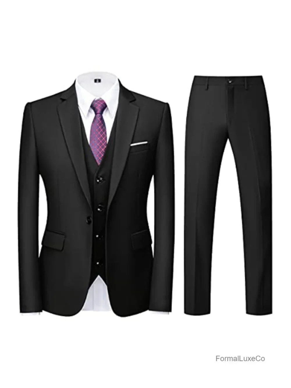 3 Piece Tuxedo Suit Set Regular Fit Blazer Vest Pants Formal Wedding Prom
